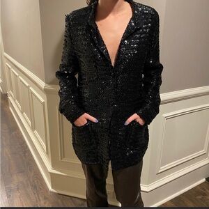 Vintage Black Sequin Blazer Shirt Jacket size large